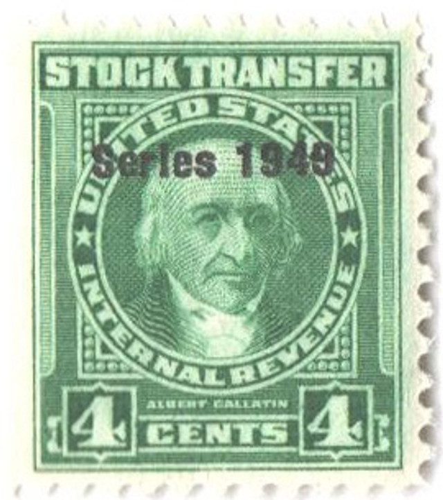 #RD289 - 1949 4c Stock Transfer Stamp, Bright Green