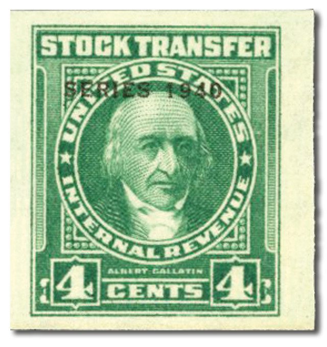 #RD70a - 1940 4c Stock Transfer Stamp, Bright Green, Imperf.