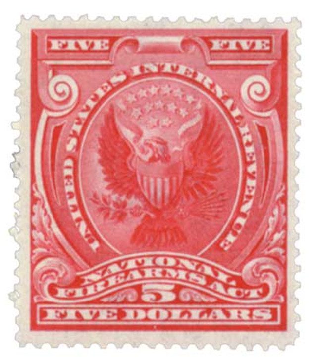 #RY5 - 1960 $5 Firearms Transfer Tax Stamps - 29x34mm, perf 11, red