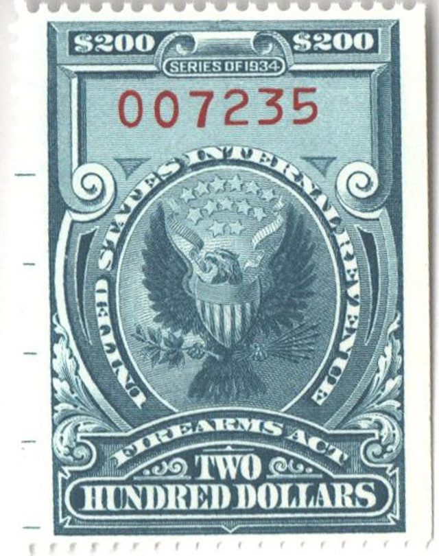 #RY6 - 1974 $200 Firearms Transfer Tax Stamps - dull blue & red