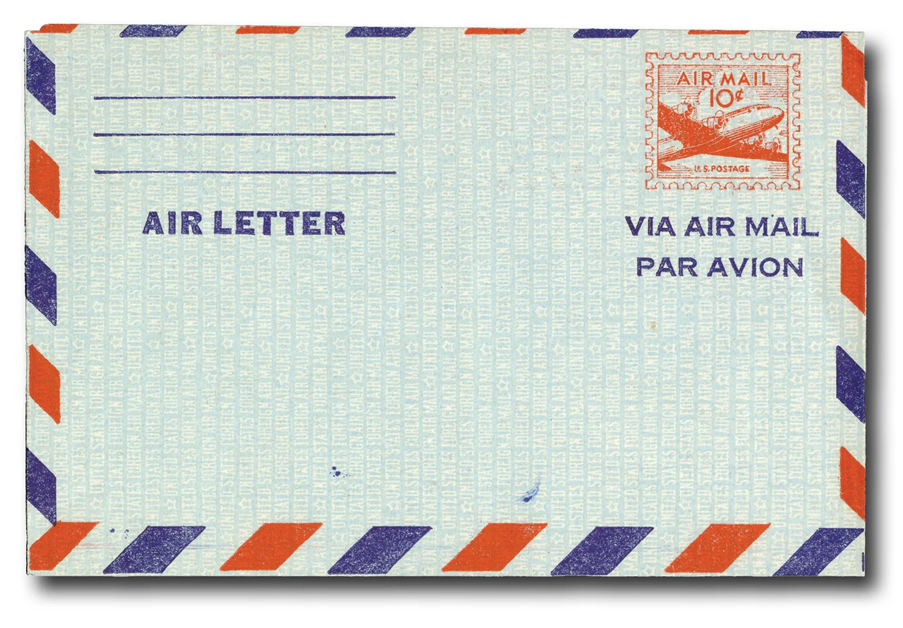 #UC16 1947-55 10c Air Post Stamped Envelope, DC-4 Skymaster, Bright Red, 2 Line Inscription on Back