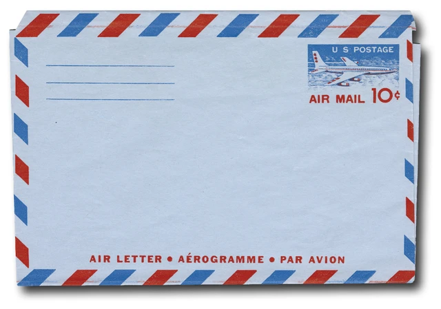 #UC32
1959 10c Air Post Stamped Envelope, Jet Airliner, Blue & Red, Type II