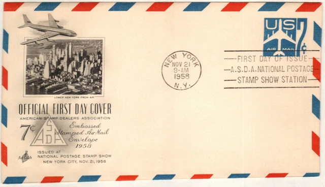 #UC33
1958 7c Air Post Stamped Envelope, Silhouette of Jet Airliner, Blue