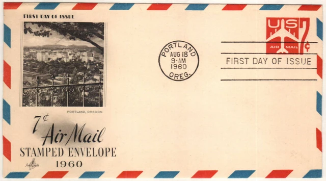 #UC34
1958 7c Air Post Stamped Envelope, Silhouette of Jet Airliner, Carmine