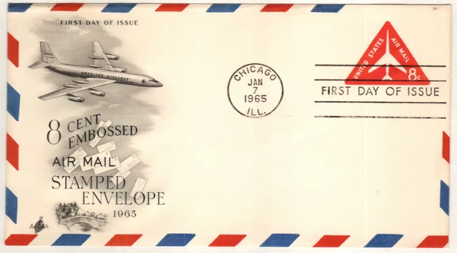#UC37
1965-67 8c Air Post Stamped Envelope, Jet Airliner, Red