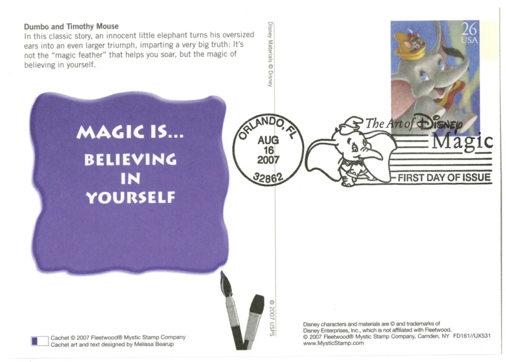 #UX531
2007 26c Disney Magic, Dumbo& Timothy Mouse, First Day Issue Postal Card