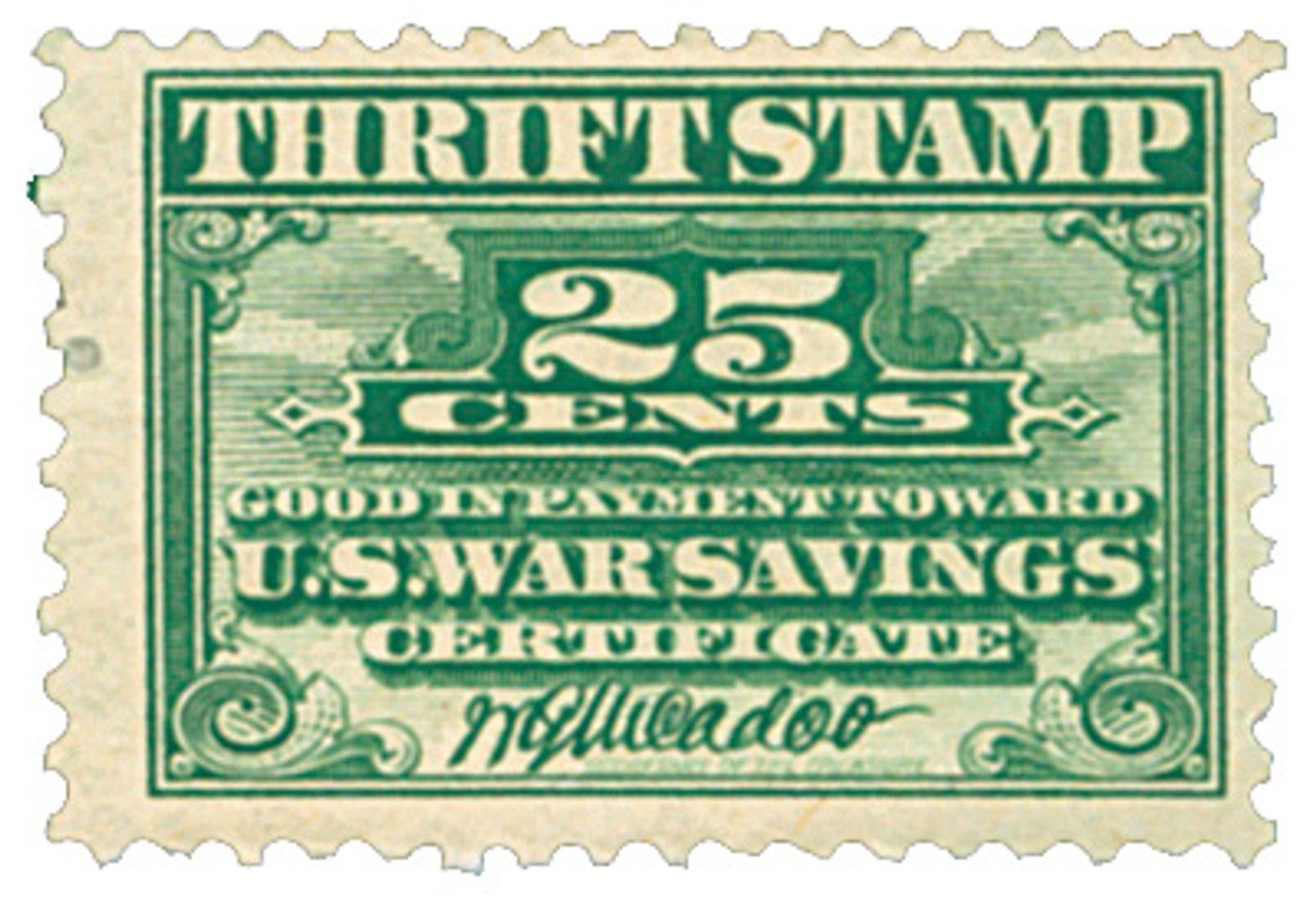 1917 25¢ War Savings stamp, deep green, unwatermarked