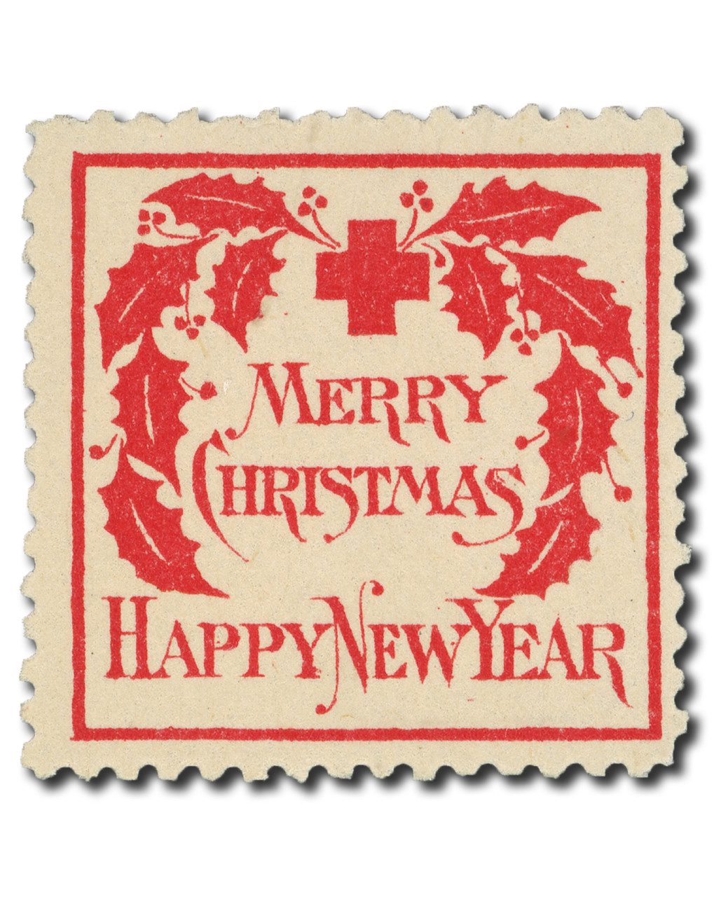 #WX2 - 1907 American Red Cross Christmas Seal, Type II, Iinscribed "Merry Christmas" & "Happy New Year"
