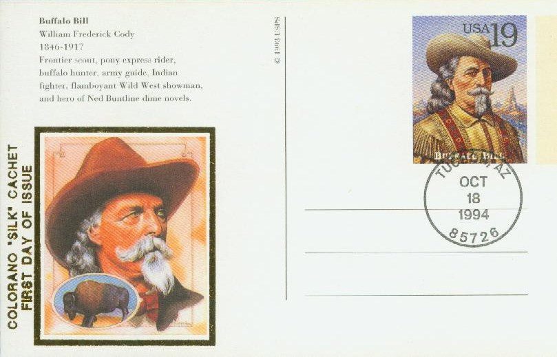 #UX179
1994 19c Legends of the West, Buffalo Bill, First Day Issue Postal Card