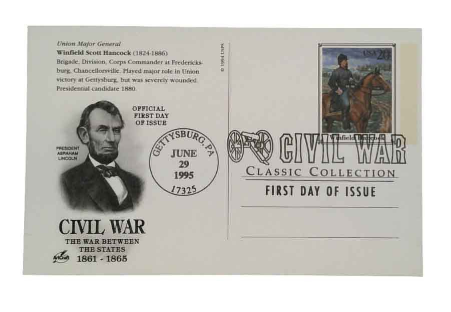 #UX213
1995 20c Civil War, Winfield Hancock, First Day Issue Postal Card