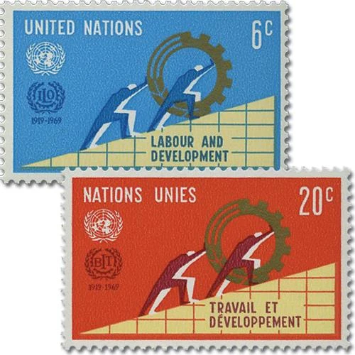 #UN199-200
1969 Intl Labor Oranization, 50th Anniv.
