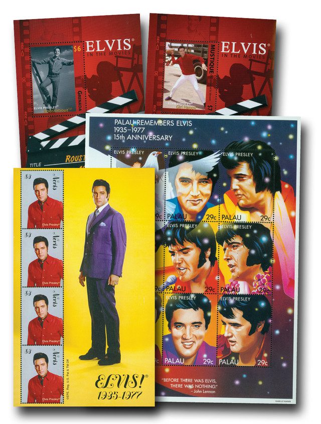 #M12410
Elvis Presley Stamp Collection, Mint, 2 Sheets & 2 Souvenir Sheets (15 stamps)