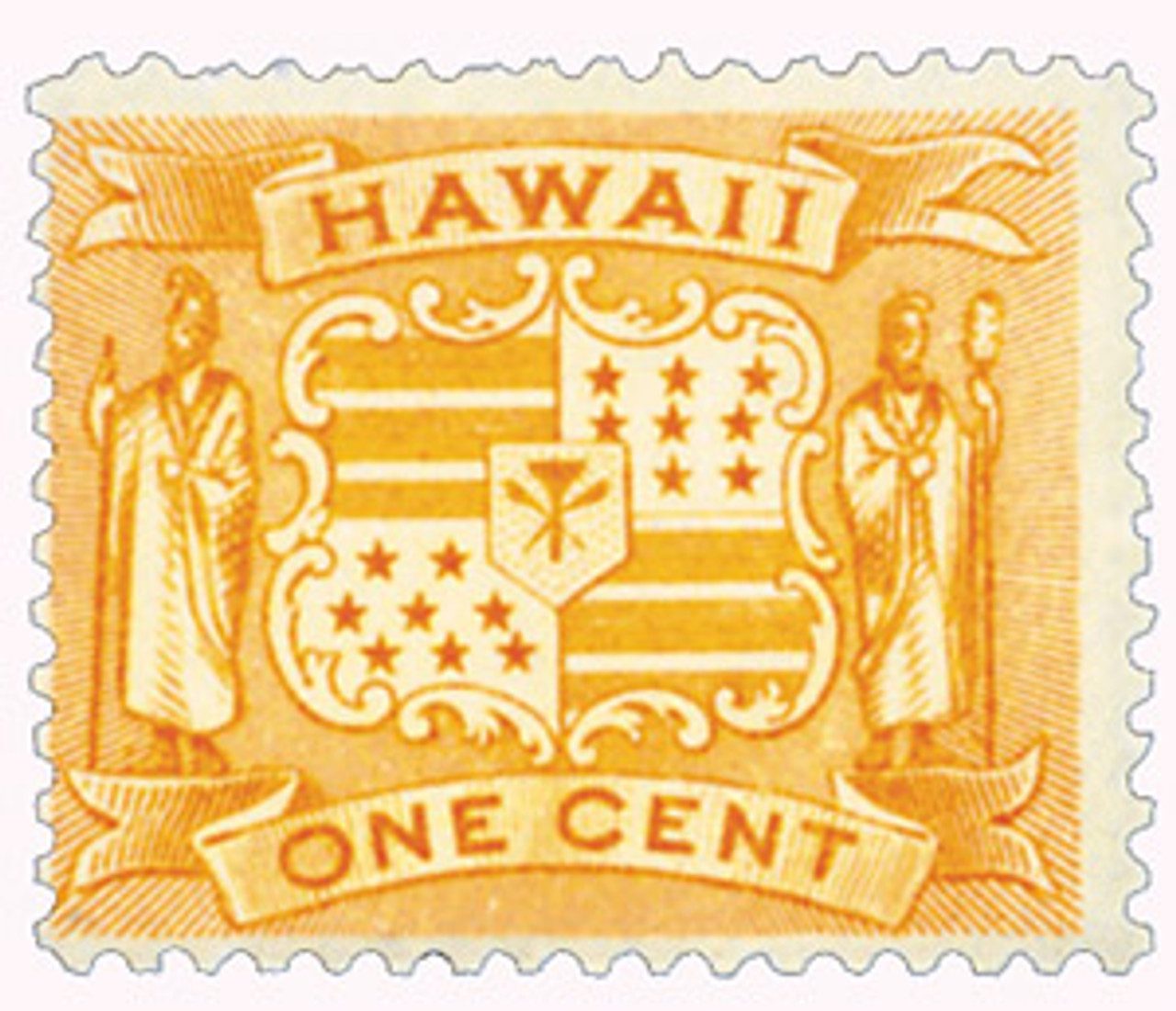 1894 1¢ Hawaii, yellow, Coat of Arms