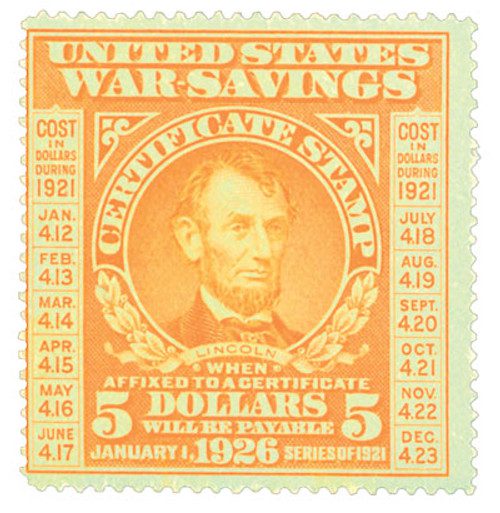 WS6 - 1920 $5 War Savings stamp, orange, unwatermarked