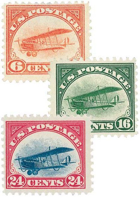 C1-3 - 1918 Curtiss Jenny, set of 3 stamps