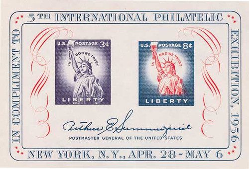 1075 - 1956 3¢ & 8c FIPEX, s/s